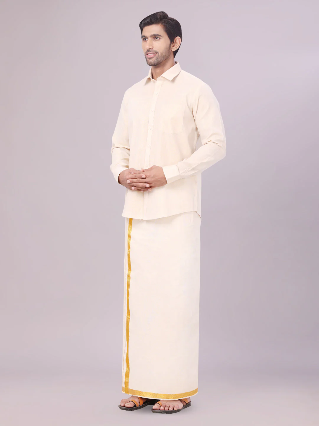 Men's Tissue Gold Color Flexi Dhoti Shirt Wedding Combo Maverick Flexi - Image 3