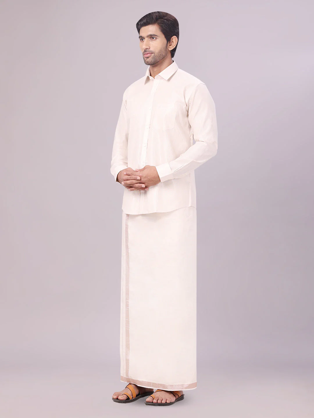 Mens Tissue Almond Colour Dhoti Shirt Wedding Combo Maverick - Image 3