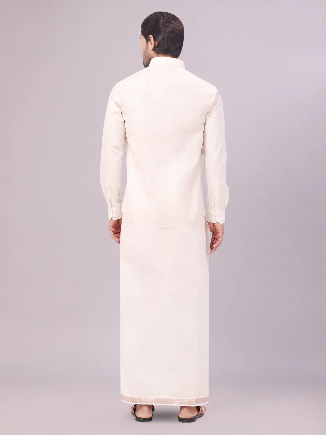 Mens Tissue Almond Colour Dhoti Shirt Wedding Combo Maverick - Image 4