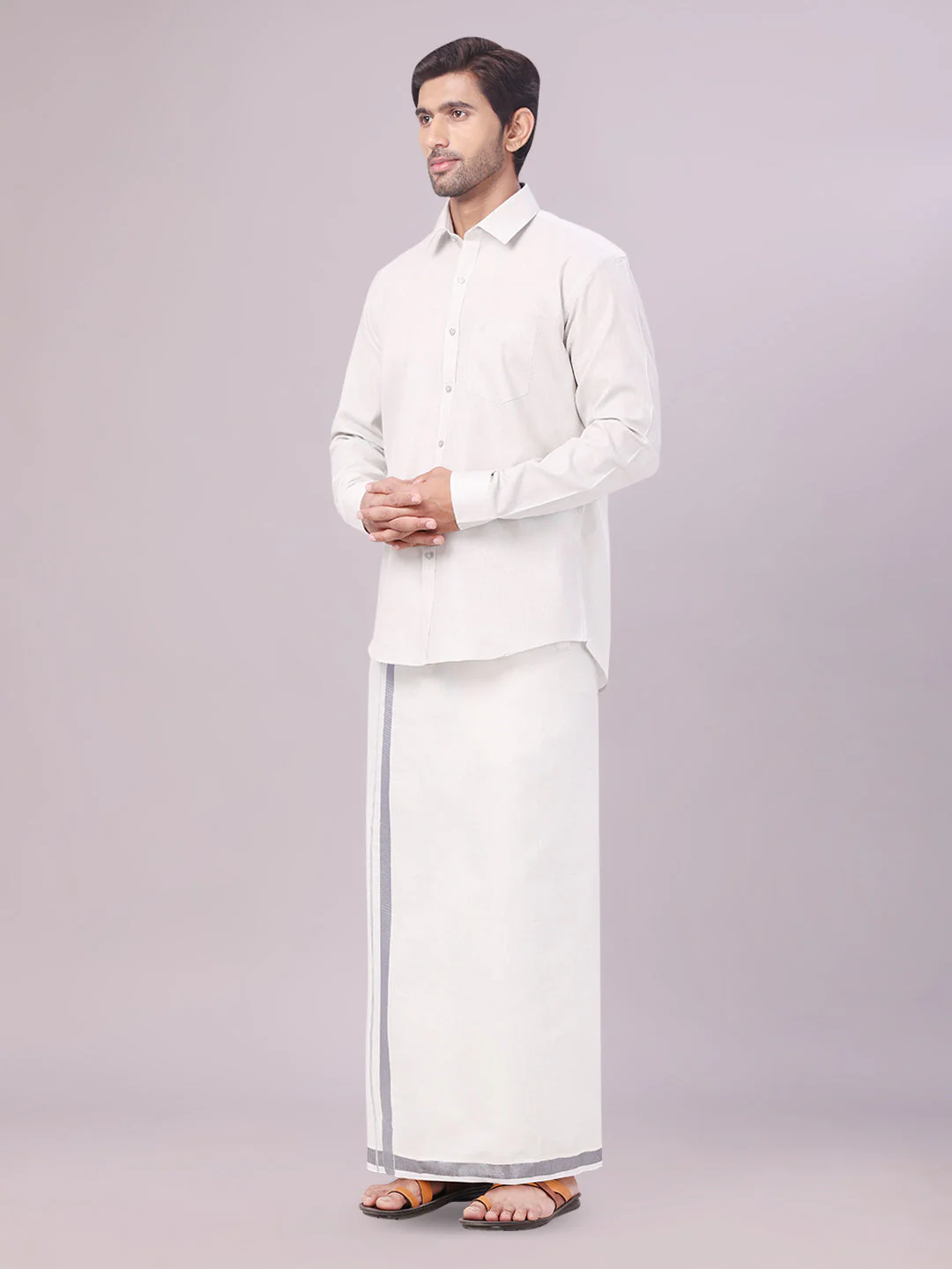 Mens Tissue Grey Colour Dhoti Shirt Wedding Combo Maverick - Image 3
