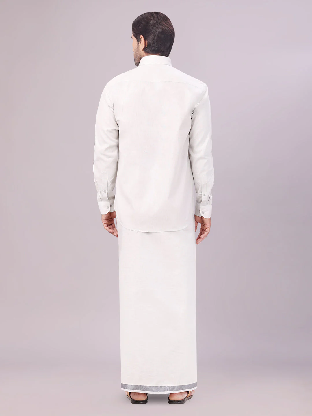 Mens Tissue Grey Colour Dhoti Shirt Wedding Combo Maverick - Image 4