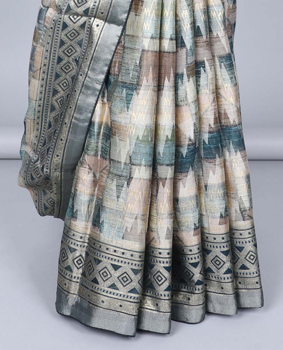 Multi-color geometric printed casual wear saree, self-border & pallu features geometric patterns - Image 3