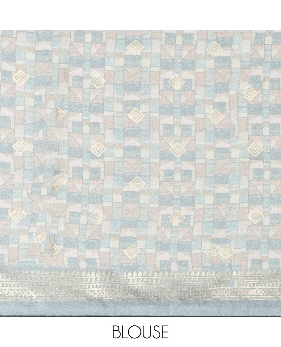 Multi-color geometric printed casual wear saree, self-border & pallu features geometric patterns - Image 4