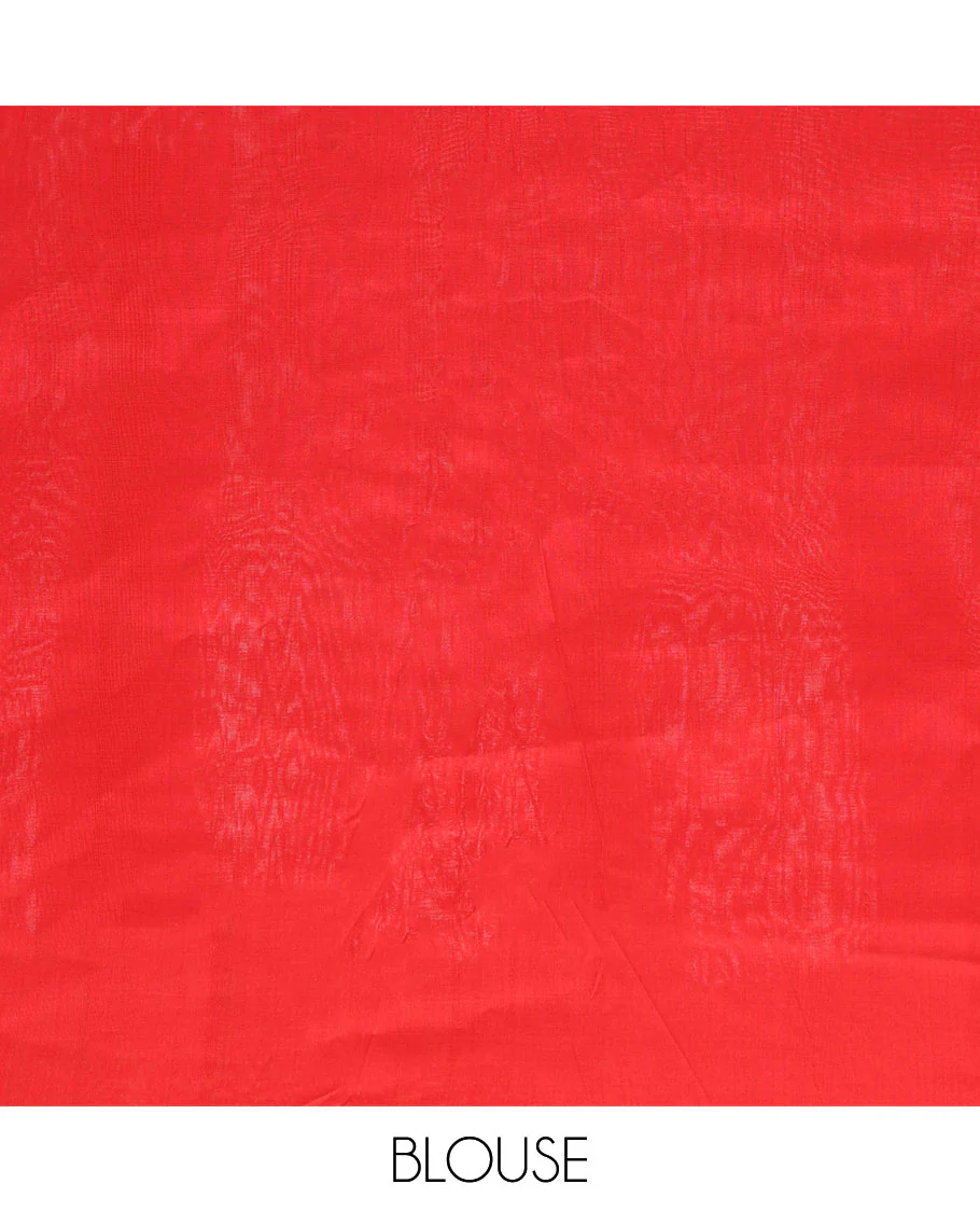 Orange chevron design ikkat cotton saree, contrast ikkat border & pallu of ikkat designs - Image 3