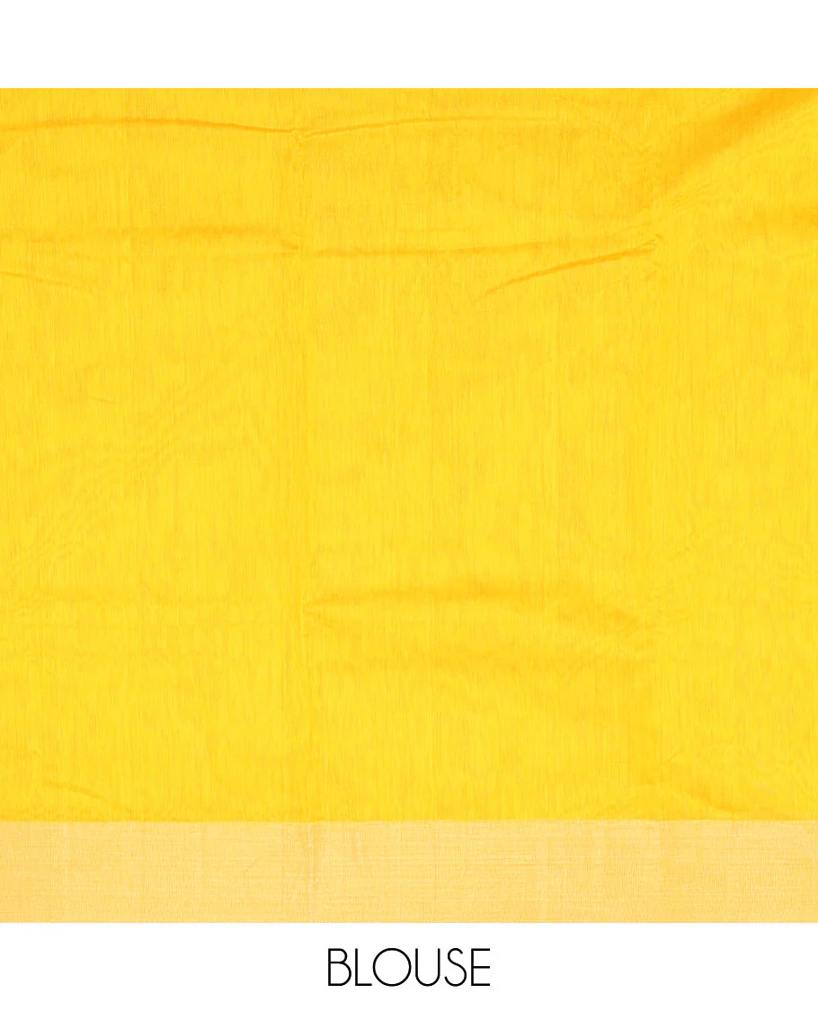 Orange leaf motifs chanderi cotton saree with contrast zari border & striped pallu - Image 5