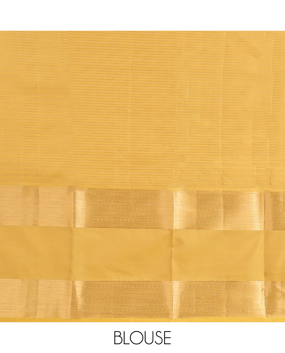 Orange striped design Vasundhara Lite Silk Mix Saree with contrast rettai pettu border & floral striped design pallu - Image 6