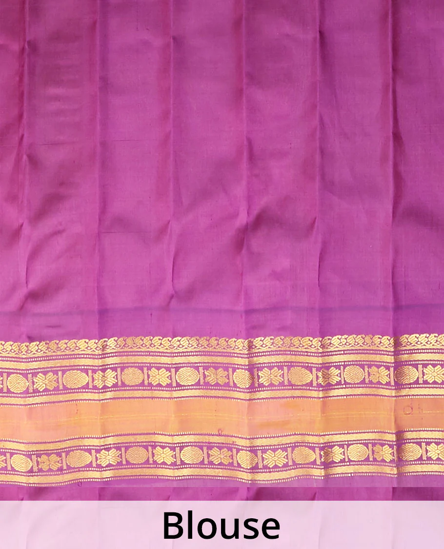 Yellow zari buttas gadwal silksaree,contrast rettai pettu traditional zari border & pallu of geometric,chevron & paisleys - Image 5