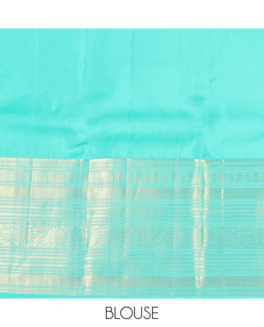 Pink floral buttas Vasundhara silk saree with contrast border of thilakam mokku, muthu, ara maadam, kodi visiry design & paisley, floral design pallu - Image 6