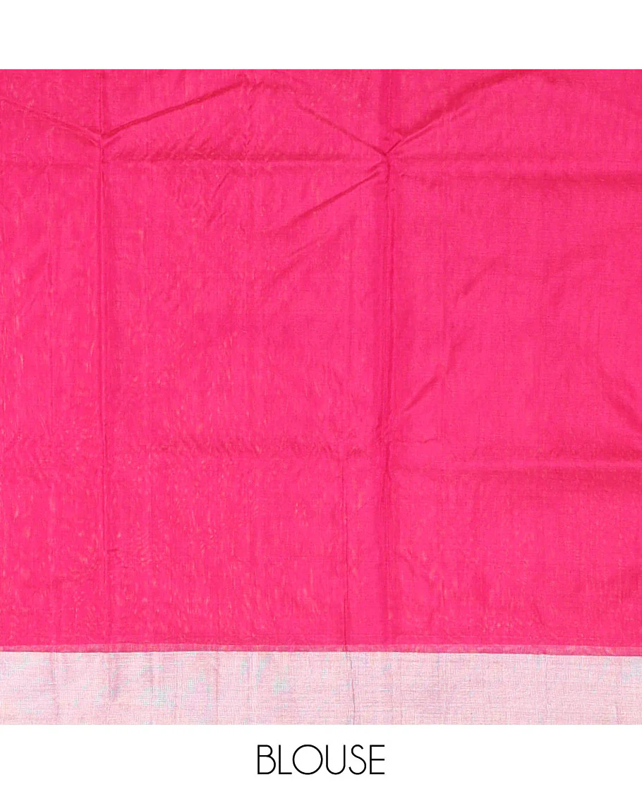 Purple floral motifs chanderi cotton saree with contrast zari border & striped pallu - Image 5