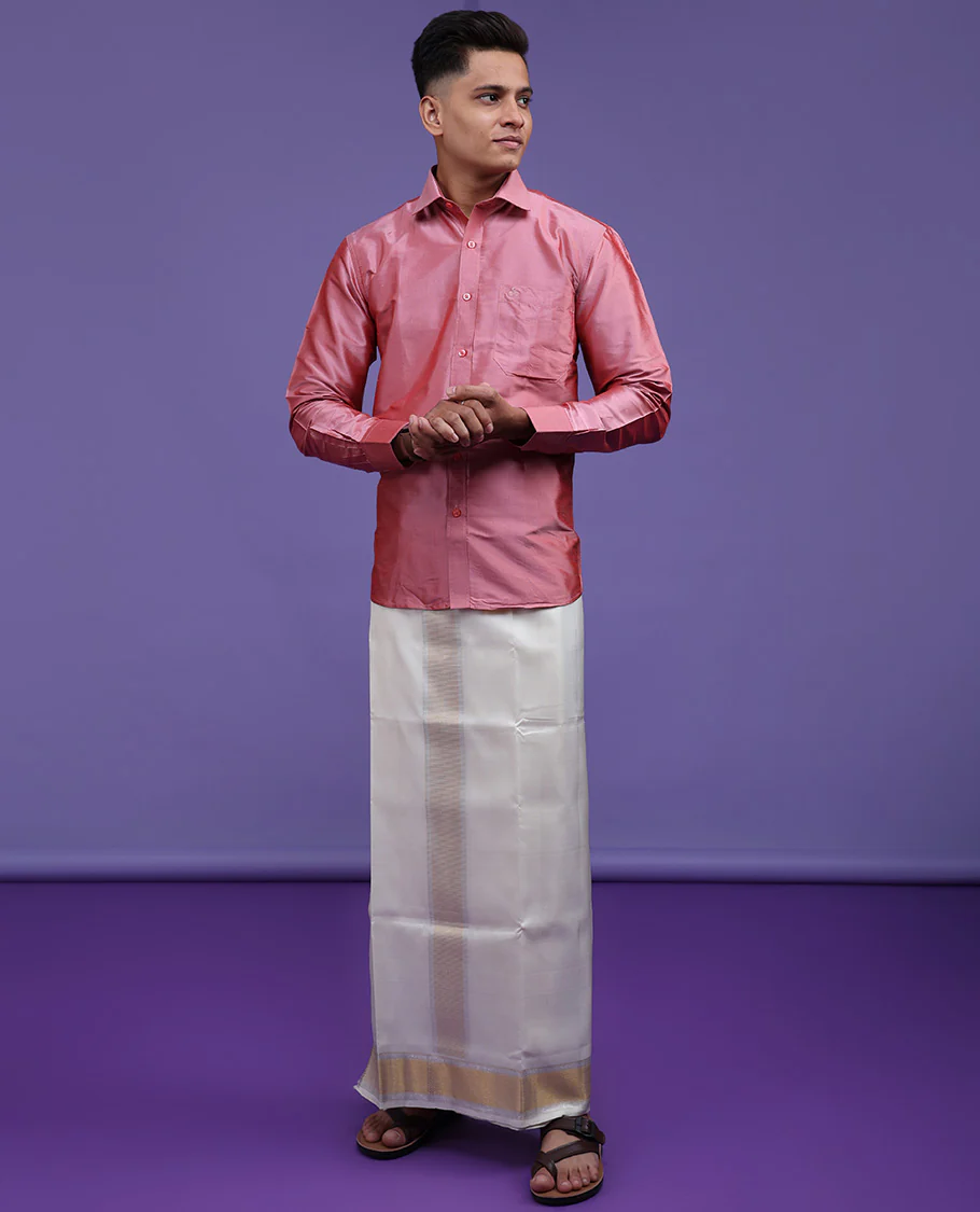 Pink plain design full-sleeve pure-silk shirt - Image 10