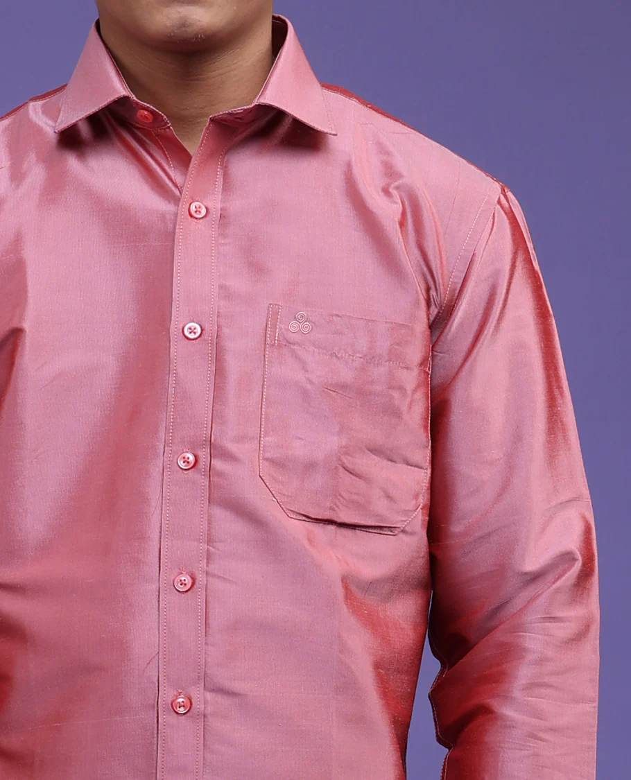 Pink plain design full-sleeve pure-silk shirt - Image 8