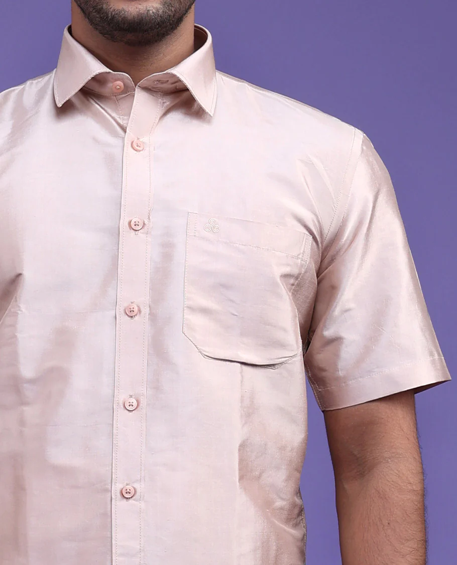 Cream plain design half-sleeve pure-silk shirt - Image 20