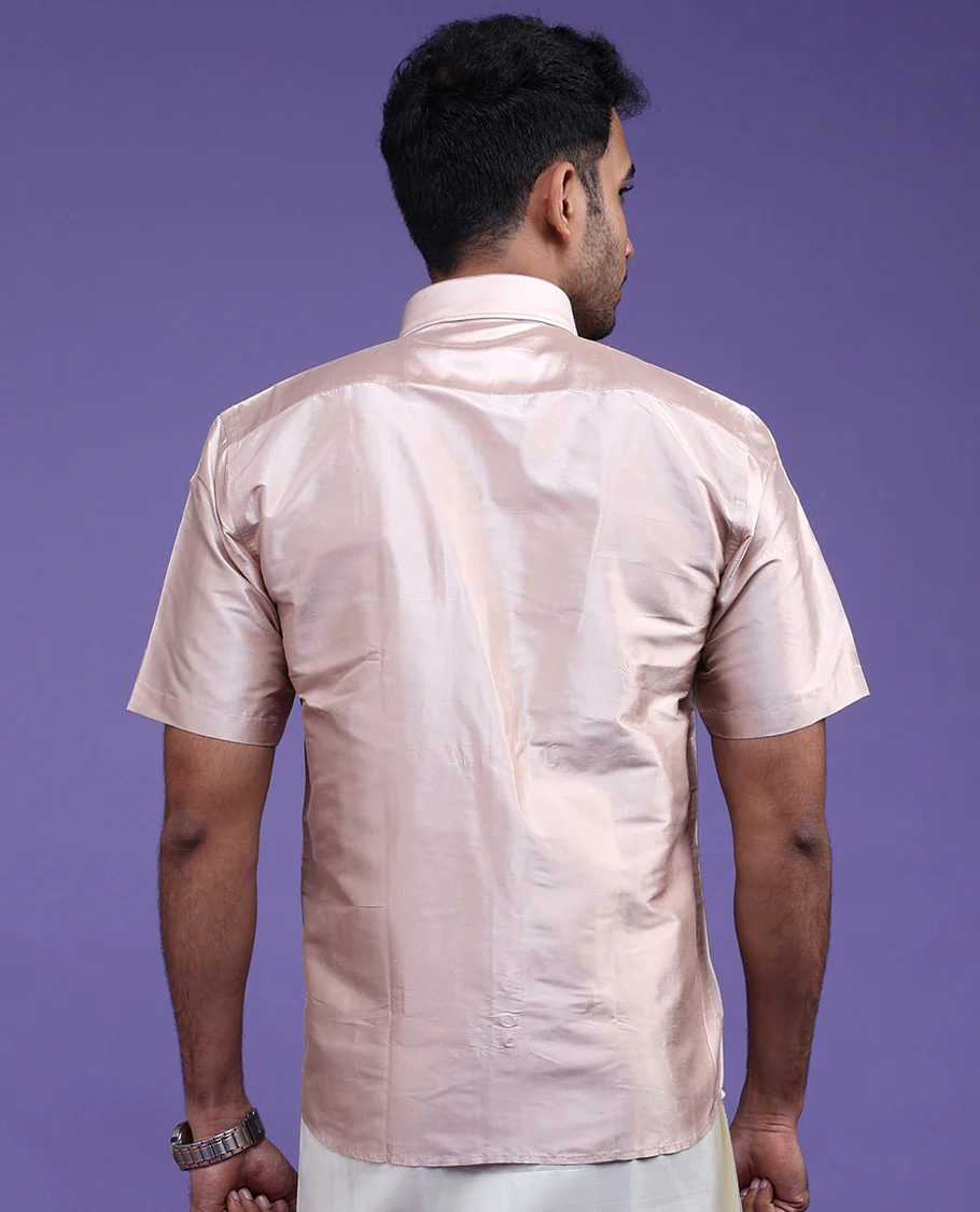 Cream plain design half-sleeve pure-silk shirt - Image 24