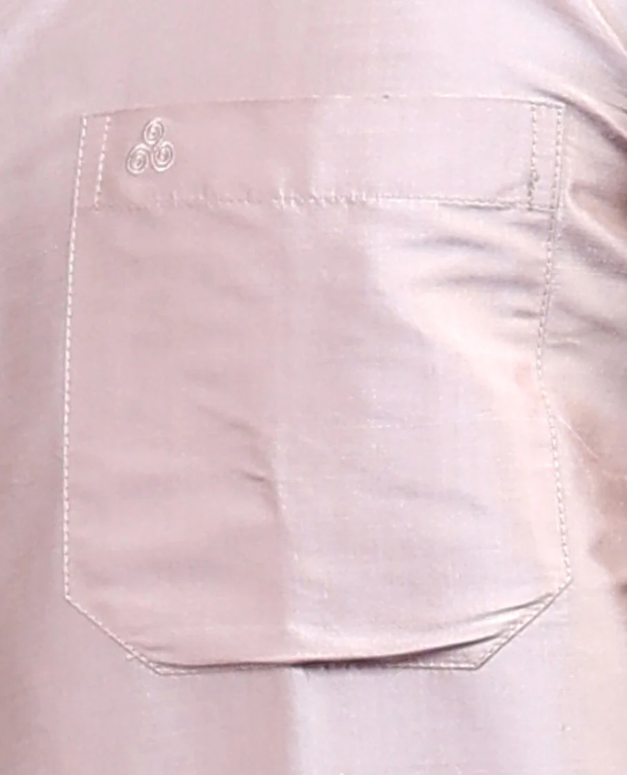 Cream plain design half-sleeve pure-silk shirt - Image 5