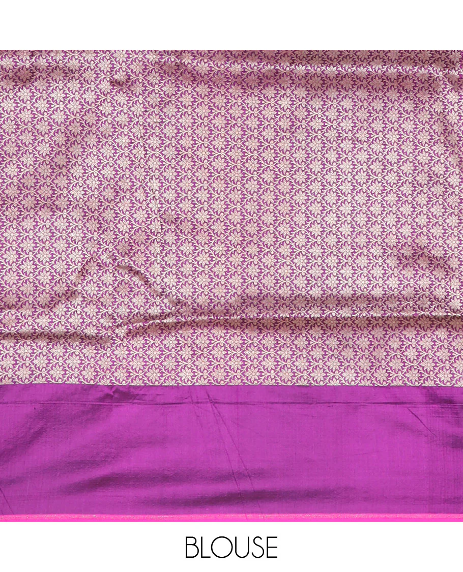 Purple chevron design Kathan silk saree, tree motifs border & jaal pallu - Image 5