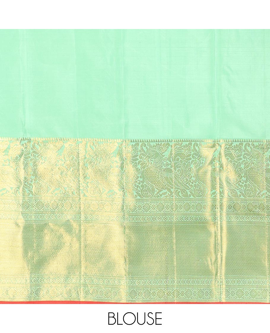 Maroon jacquard samudrika silk saree, contrast border of rekku, mayil, diamond, and zari stripes, and jaal pallu - Image 5