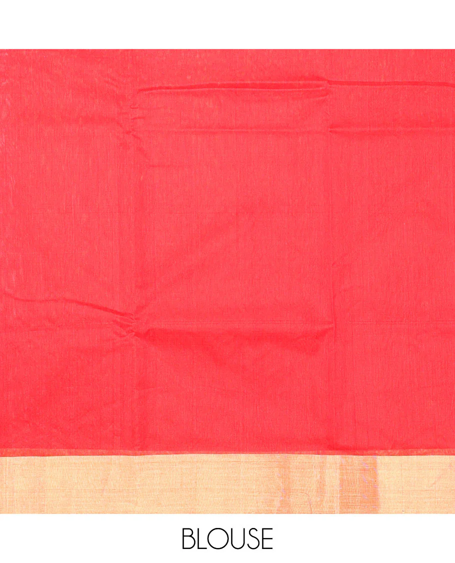 Red motifs chanderi cotton saree with contrast border & striped pallu - Image 5