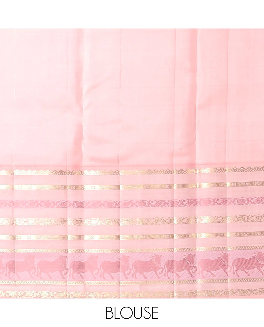 Red pichwai buttas kancheepuram silk saree with contrast korvai intricate zari design border & floral, pichwai zari design pallu - Image 6