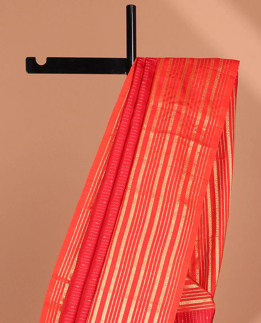 Red striped design mayuri Mayuri soft silk saree with self traditional zari design border & intricate zari design pallu - Image 3