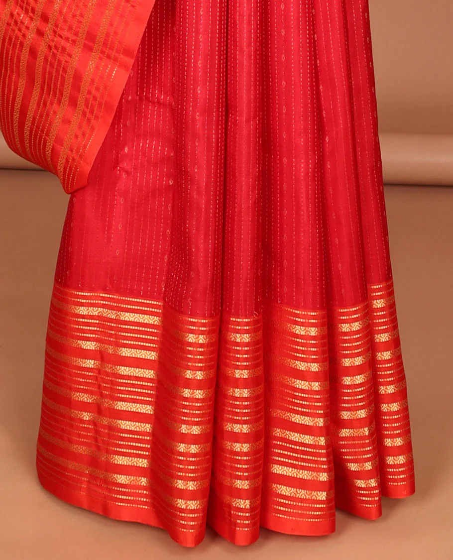 Red striped design mayuri Mayuri soft silk saree with self traditional zari design border & intricate zari design pallu - Image 4