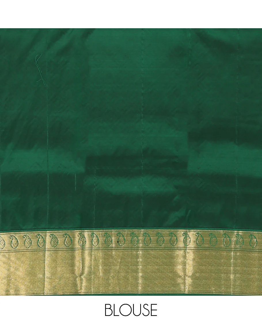 Red zari buttas Bangalore silk saree, contrast zari border of paisleys, and jaal pallu - Image 6