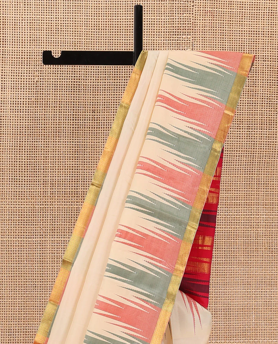 Sandal plain Bangalore silk saree, contrast ganga jamuna temple border, and temple design pallu - Image 4