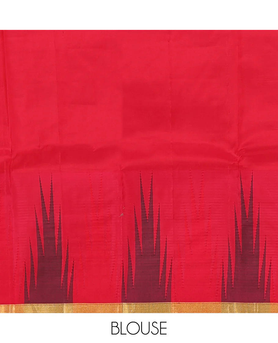 Sandal plain Bangalore silk saree, contrast ganga jamuna temple border, and temple design pallu - Image 6