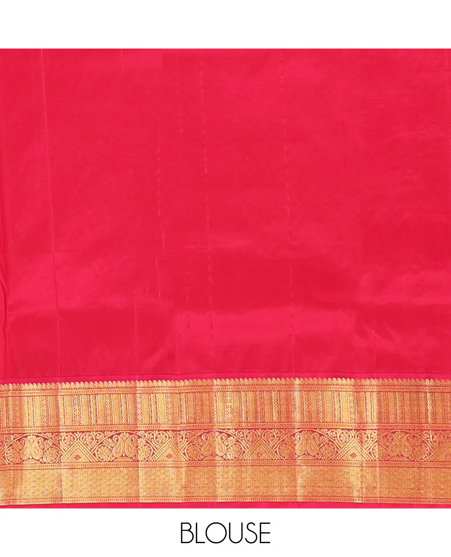 Sandal zari buttas Bangalore silk saree, contrast traditional zari design border, and intricate pallu - Image 6