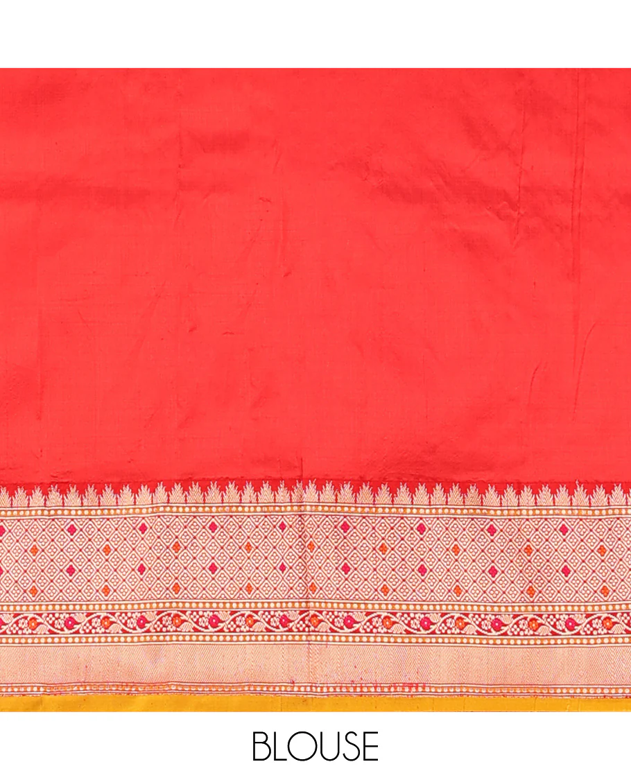 Violet leaf buttas banaras silk saree with contrast zari design border & intricate zari design pallu - Image 5