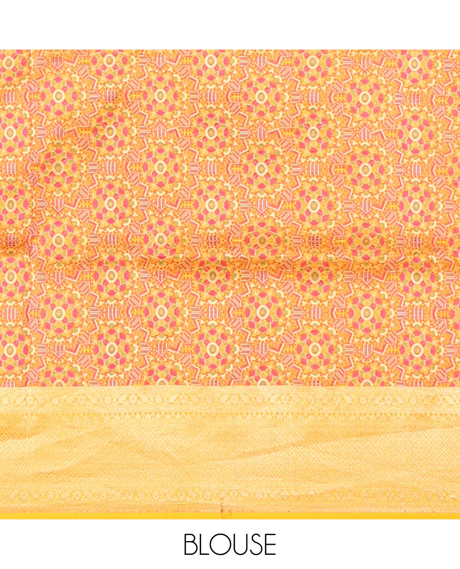 Yellow floral jacquard with self intricate zari design border & floral zari design pallu - Image 6