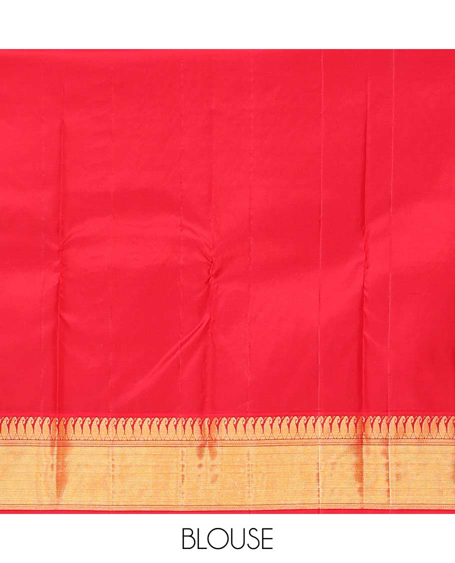 Yellow zari buttas Bangalore silk saree, contrast traditional zari border of paisleys, and floral jaal pallu - Image 6